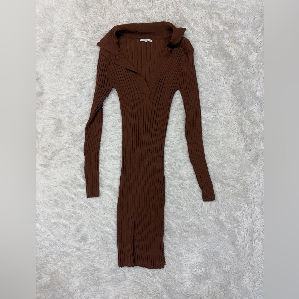 Tularosa | Brown Ribbed Knit Dress - Picture 3 of 6